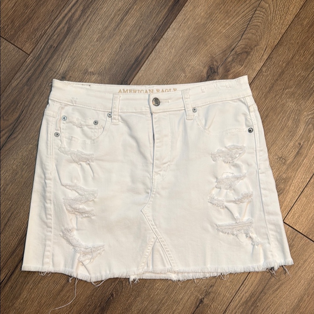 American Eagle Outfitters Distressed White Denim Skirt